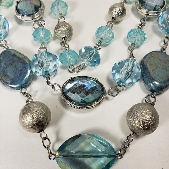 Silver-tone Multi layers Crystal and Beads Necklace With matching Stud Earrings - Picture 10 of 10